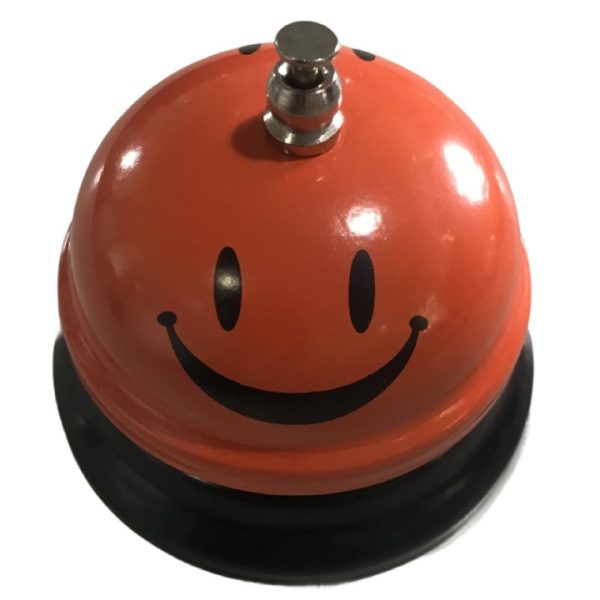 Clopotel Metalic Multifunctional  Portocaliu cu Imprimeu Smiley Face 7.5x7.5x6.5 cm Receptie Restaurant Cafenele