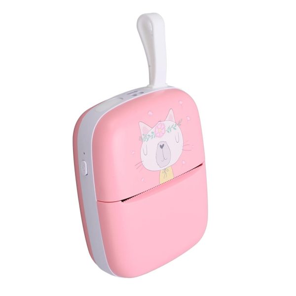 Mini Imprimanta Foto Portabila, Flippy, Incarcare USB, Bluetooth, Model Pisica, Print Alb-Negru, Roz