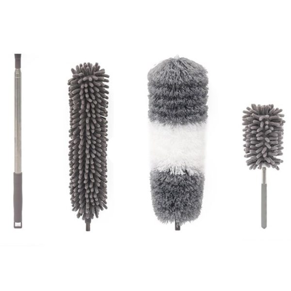 Mop din Microfibra pentru Curatenie, Flippy, Set 3 Capete Detasabil, Mop din Microfibra, Pamatuf pentru Praf, Mini Perie, Maner Extensibil, EVA, Impachetate in Sac cu Fermoar, Gri