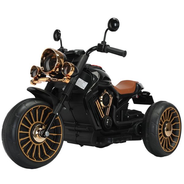 Tricicleta Electrica pentru Copii, Flippy, cu 2 Acumulatoare 380*2, 6V 4.5, Sistem Anti-Rasturnare, Sistem de Lumini si Sunet, 6-8 Ani, 93 x 48 x 63 cm, Negru