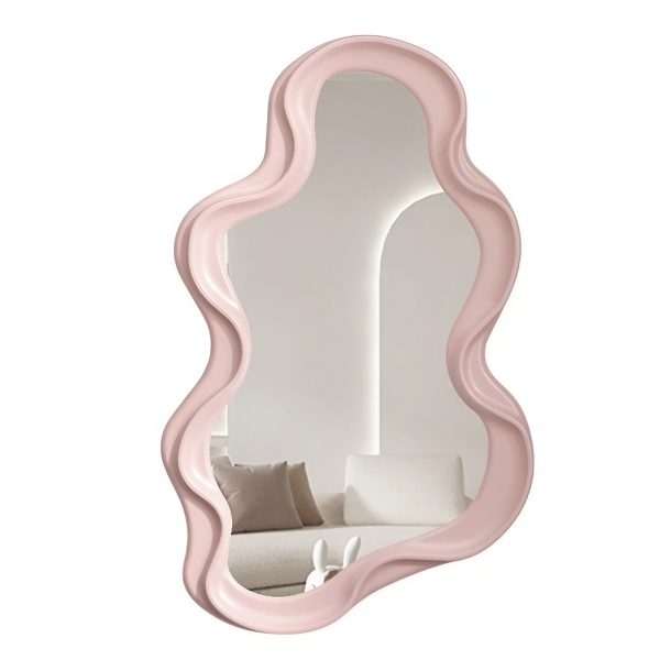 Oglinda de Perete  Decorativa pentru Baie Dormitor Sufragerie Model Minimalist in Forma de Nor 41x26 cm Roz