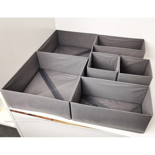 Organizator pentru Sertar, Flippy, 3 Marimi, pentru Lenjerie, Tricouri, Sosete, 6 Piese, Pliabil, Stivuibil, din Tesatura, Gri