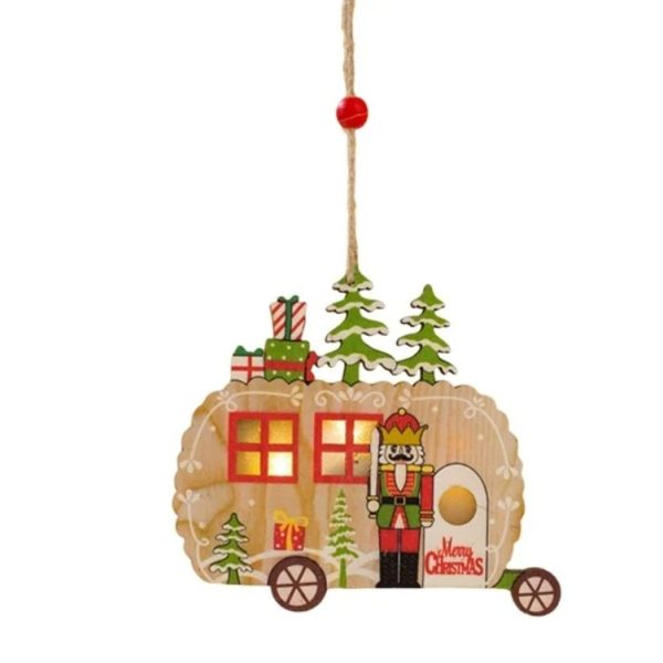 Ornament de Brad, Flippy, cu Lumini LED, din Lemn, Figurina Spargatorul de Nuci, Model Masina, Multicolor