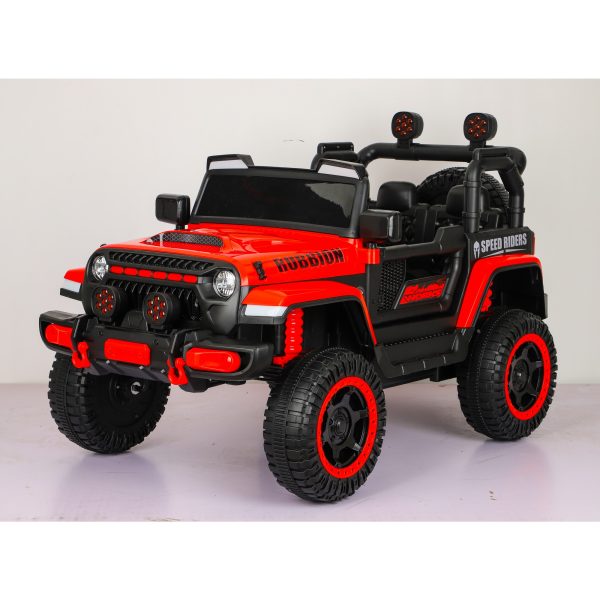 Masina Electrica pentru Copii, Flippy, Off-Road, Conectare Bluetooth, telecomanda, Tractiune Spate, Lumina Intermitenta, Baterie 12V 7Ah, 120 x 63 x 68cm, Rosu