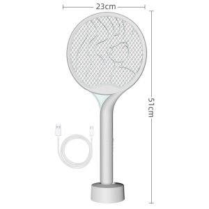 Paleta Electrica pentru Tantari, Muste si Tantari 2in1, Flippy, Reincarcabila, Incarcare USB, 2600V, Plastic, Casa si Gradina, Anti-insecte, Stand, 23x51 cm, Gri