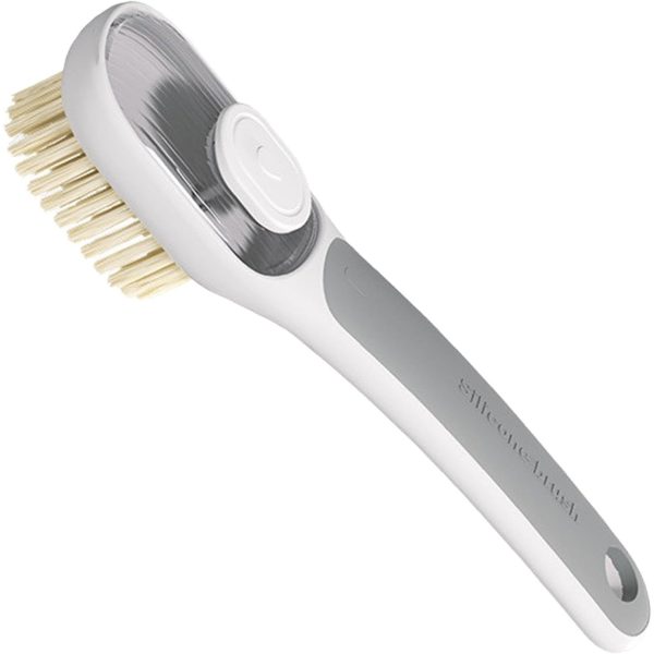 Perie Multifunctionala 2 in 1, Flippy, Perie Densa/Perie din Piele de Caprioara, cu Recipient Lichid, Maner Lung, 20.1x 4.3 x 5 cm, Gri