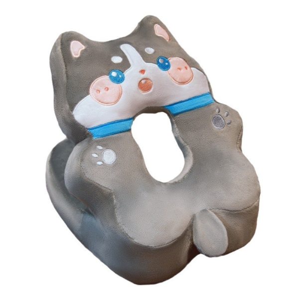 Perna din Spuma, Flippy, pentru Birou, Calatorii, Model Husky, Lavabila, Umplutura de Bumbac, Spatiu Cap in Forma de 8, 30x35x30 cm, Gri