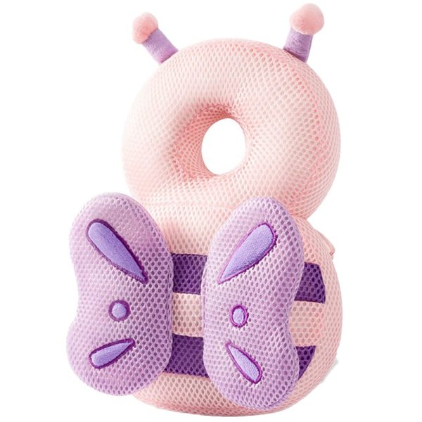 Perna tip Rucsac pentru Protectia Capului pentru Bebelusi, Flippy, Tetiera tip Fluturas, din Plus, 33 x 6 x 19 cm, 180 g, Roz Mov