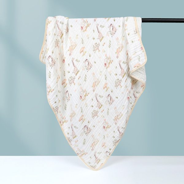 Prosop de baie din bumbac si tifon pentru Bebelusi, Flippy, cu Sase Straturi, pentru Copii, 110x110 cm, Model Girafe, Bej Galben