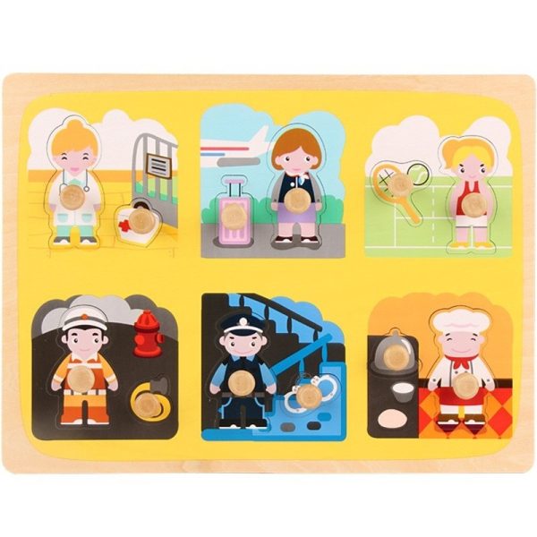 Puzzle Montessori din Lemn pentru Copii  3D 0-3 Ani Model Profesii Educativ Intuitiv Creativ 6 Piese Multicolor