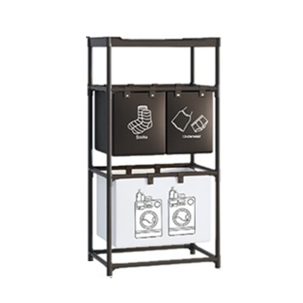 Cos de Rufe, Flippy, 3 Rafturi, 3 Cosuri, Cadru de Otel Inoxidabil, 123x28x57 cm, Negru