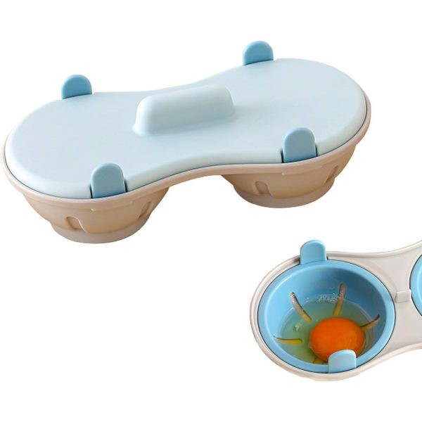 Recipient Dublu pentru Oua, Flippy, din Plastic Flippy, pentru Gatit la Microunde, 22 x 11.8 x 8 cm, Albastru