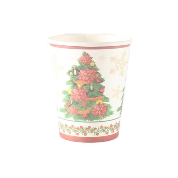 Set 10 Pahare, Flippy, Imprimeu Brad de Craciun, din Carton, 250 - 300 ml, 7.5 x 8.4 x 5.3 cm, Multicolor