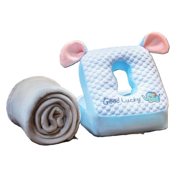 Set 2in1 Patura Microfibra si Perna din Spuma  pentru Birou Calatorii Pauze Model Elefant Microfibra 1x1.7 m 30x35x30 cm Albastru