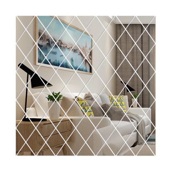 Set 32 de Oglinzi Autocolante pentru Perete  sub Forma de Romb Acril 14.2x23.6x15.5 cm
