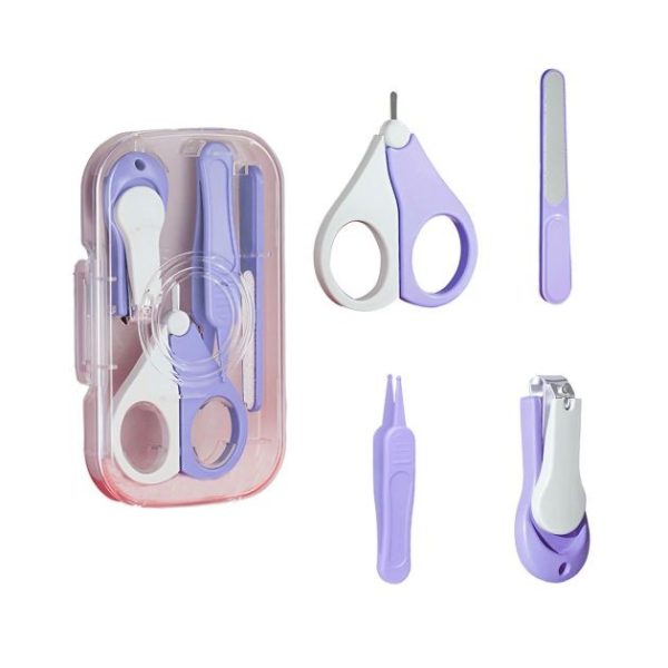 Set 4in1 de Ingrijire Unghii pentru Bebelusi  Cutie de Depozitare Texturata 0-6 Ani 13.6x8x2 cm Mov