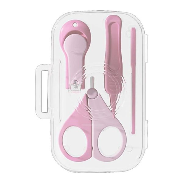 Set 4in1 de Ingrijire Unghii pentru Bebelusi  Cutie de Depozitare Texturata 0-6 Ani 13.6x8x2 cm Roz