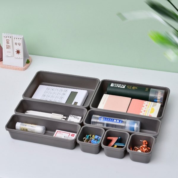 Set 8 cutii depozitare pentru sertar cosmetice ustensile bucatarie textile plastic gri  23.5 x 16 cm