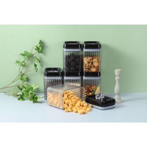Set 4 Recipiente din Plastic, Flippy, pentru Alimente/Obiecte, Inchidere Ermetica, Textura Ondulata, 2 x 1.5l, 2 x 3.3 l, Transparent