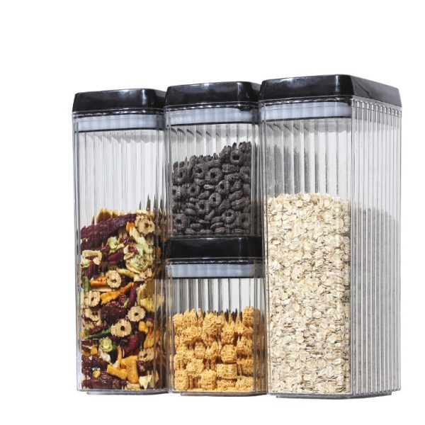 Set 4 Recipiente din Plastic, Flippy, pentru Alimente/Obiecte, Inchidere Ermetica, Textura Ondulata, 2 x 1.5l, 2 x 3.3 l, Transparent