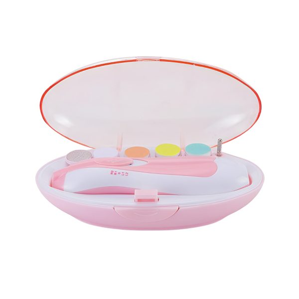 Set Pila Electrica pentru Copii si Bebelusi, Flippy, ABS, 6 Accesorii, cu Lumina LED, Roz Alb