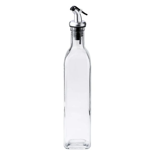 Sticla de Ulei de Masline, Flippy, Sticla etansa pentru Lichide de Bucatarie, Sticla pentru Uleiuri, Sosuri, Otet, Capac din Inox Dozator, 30 x 6 cm, volum 500 ml, Transparent 