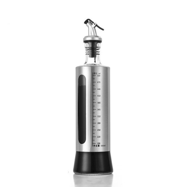 Sticla de ulei  Sticla de Ulei din Otel Inoxidabil Sticla pentru Lichide de Bucatarie Sticla pentru Lichide de Gatit 28.5 x 7.5 cm volum 500 ml Gri Transparent