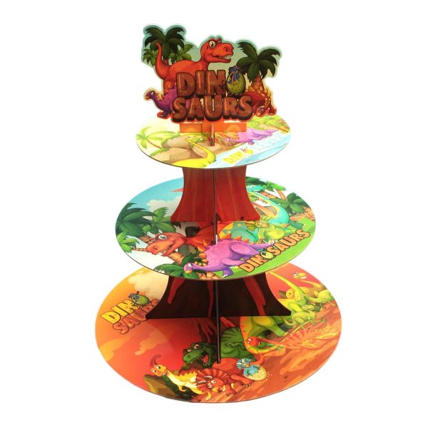 Suport Etajat pentru Prajituri, Flippy, cu Tematica Dinozauri, 3 Nivele, Model 5 Multicolor