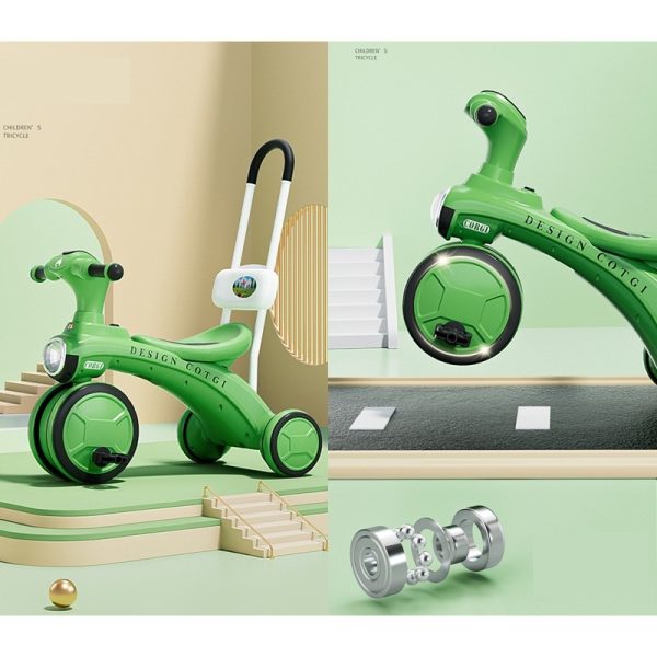 Tricicleta pentru copii Flippy, pedalare, impingere, lumini si sunete, pedale antiderapante, material dur, cos depozitare, varsta peste 18 luni