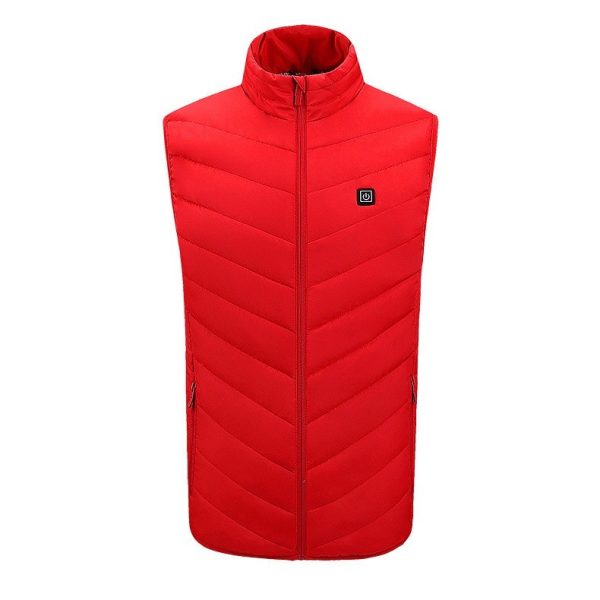 Vesta cu Incalzire, Flippy, Unisex, 2 Zone de Incalzire, Umplutura Bumbac, 3 Trepte de Temperatura, Incarcare USB, Rosu, 65 - 75 kg, Marime XXL