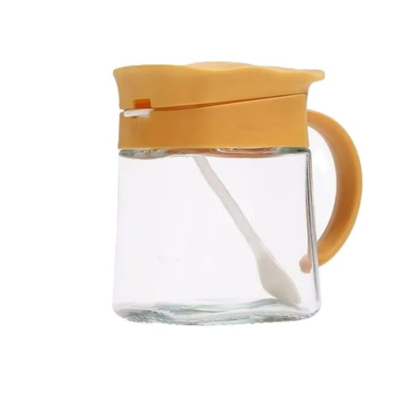 Recipient Condimente  din Stilca 180 ml cu Maner si Lingurita 11.3 x 8.2 cm Capac Ondulat Galben