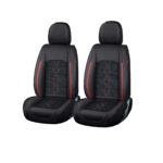 Huse auto premium 5 locuri Carguard Deluxe piele ecologica perforata si textil - negru - rosu inchis
