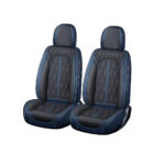 Huse auto premium 5 locuri Carguard Deluxe piele ecologica perforata - albastru inchis - negru