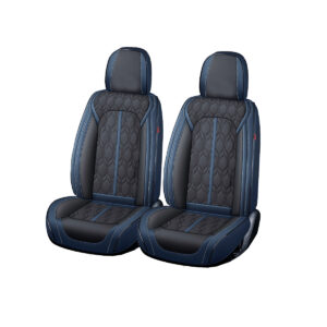 Huse auto premium 5 locuri Carguard Deluxe piele ecologica perforata - albastru inchis - negru