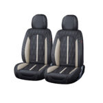 Huse auto premium 5 locuri Carguard Deluxe piele ecologica perforata - negru - alb