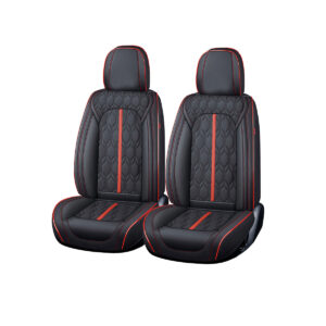Huse auto premium 5 locuri Carguard Deluxe piele ecologica perforata - negru - rosu