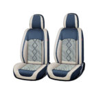 Huse auto premium 5 locuri Carguard Deluxe piele ecologica perforata si textil - albastru - alb