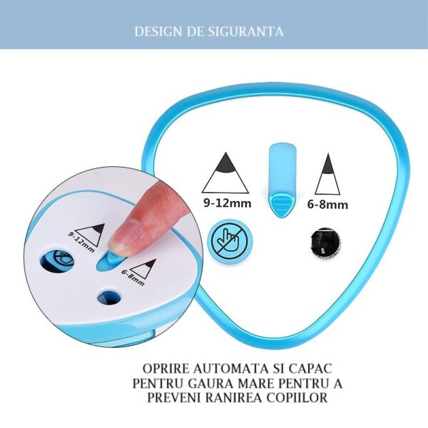 Ascutitoare Electrica cu 2 Gauri, Flippy, Gri, Baterii 4 x AA (neincluse), 7.5 x 7.5 x 7.5 cm, Albastru
