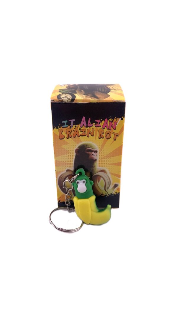 Breloc de Chei din Silicon, Flippy, Figurina Brainrot Cimpanzini Bananini, 4 cm, Galben/Verde