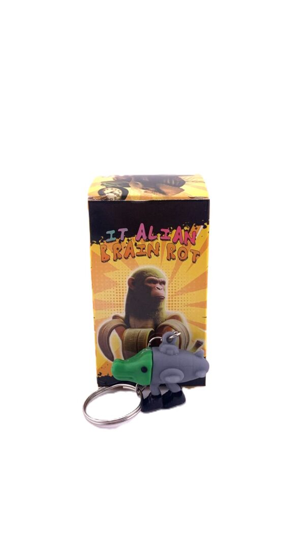 Breloc de Chei din Silicon, Flippy, Figurina Brainrot Bombardiro Crocodilo, 4 cm, Gri/Verde