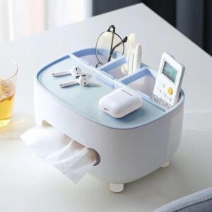 Suport pentru Servetele, Flippy, Cutie Multifunctionala, Design Minimalist, ABS, cu Suport pentru Obiectele Personale, pentru Birou, 21x12x12 cm, Albastru