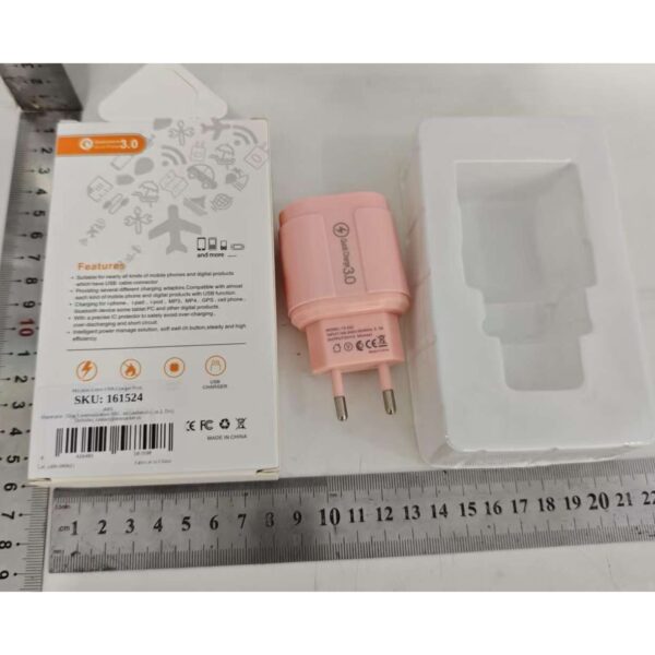 Incarcator Rapid QC3.0, Flippy, 3 Porturi USB, 2.1A, 18W, din ABS, Protectie Supraincalzire, Gama Macarons, Roz