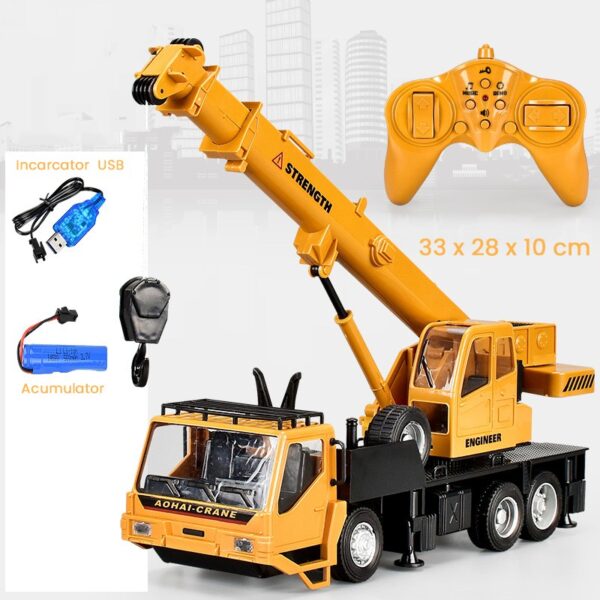Macara Jucarie pentru Copii, Flippy, Jucarie Macara cu Telecomanda, Jucarie de Constructie, Acumulator cu Incarcare USB, 33 x 28 x 10 cm, Galben