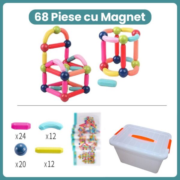Piese Magnetice pentru Copii, Flippy, Set din 68 de Piese de diferite Culori, Constructor Magnetic cu Posibilitatea de a Construii forme Nelimitate, Multicolor