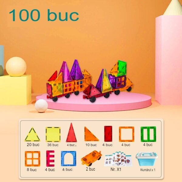 100-piece magnetic building block set, Flippy, magnetic bricks, large, geometric shapes, 3 years old, ABS, magnets, 27.5*21.5*17 cm, multi-color