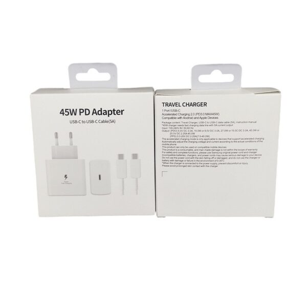 Incarcator Super Fast Charge, Flippy, Adaptor Fast Charge 45W, 5A, PD 3.0, Cablu 1m, Incarcator Fast Charge USB Type-C, Alb