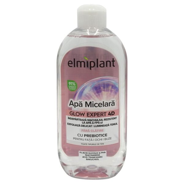 Apa Micelara Iluminatoare, Elmiplant, Glow Expert 4D, Pentru Fata, Ochi si Buze, cu Prebiotice, 400 ml