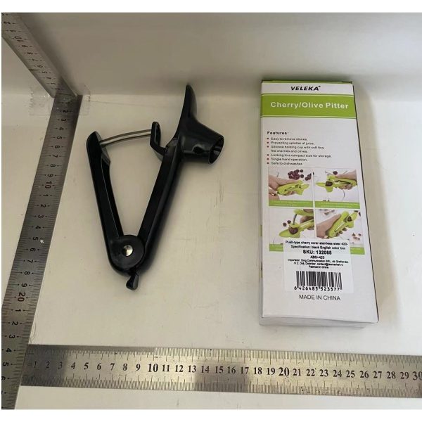 Dispozitiv de Scos Samburi, Flippy, Manual, cu 1 Gaura, pentru Cirese/Masline, 20.5 x 3.8 x 13 cm, din ABS+Otel Inoxidabil, cu Maner, Negru
