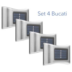 Aplica solara LED pentru Gradina, Flippy, Set 4 Bucati, ABS/Policarbonat, IP65, 6 LED-uri, pentru perete, trepte, borduri, terasa, 1.2V, 600 mah, 10 x 6.5 cm, 2 moduri de prindere, Lumina Alb Calda, Gri