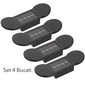 Aplica solara LED, Flippy, Set 4 Bucati, ABS/Policarbonat, rezistenta la apa IP65, 2 LED-uri SMD, pentru perete, scari, 1.2V, 600mah, 16 x 5.9 x 3.3  cm, Lumina Alb calda, Negru